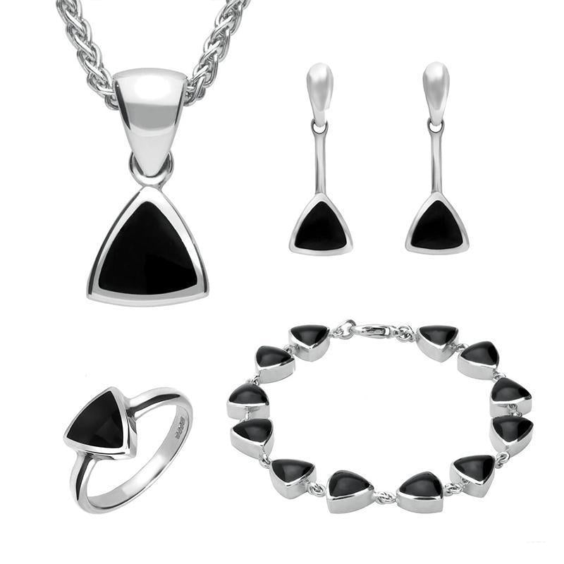 Sterling Silver Whitby Jet Triangular Four Piece Set