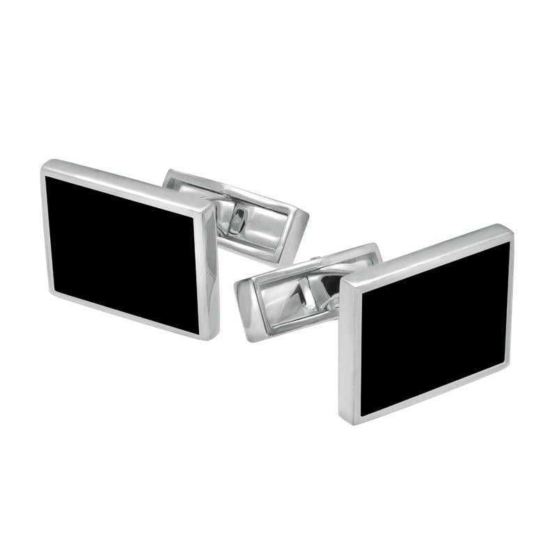 Sterling Silver Whitby Jet Twin Stone Oblong Cufflinks - Option1 Value