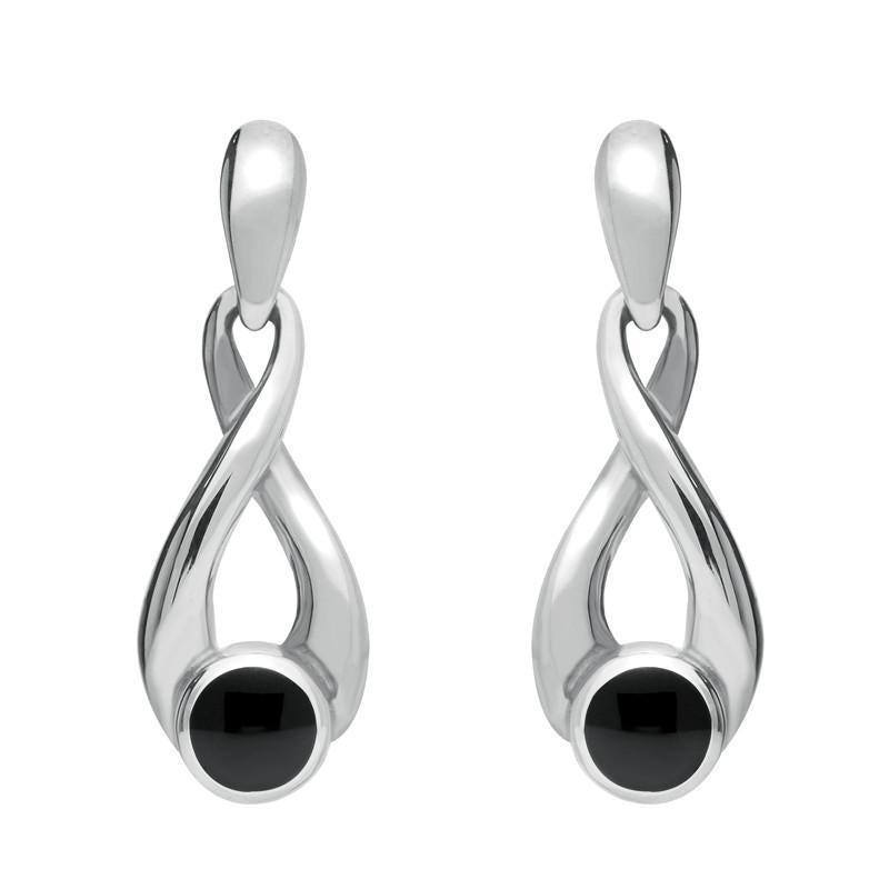 Sterling Silver Whitby Jet Eternity Loop Drop Earrings - Silver