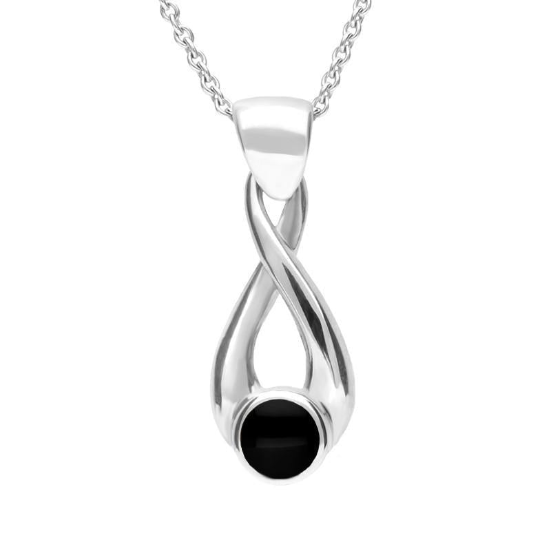 Sterling Silver Whitby Jet Eternity Loop Necklace - Silver
