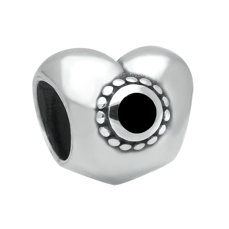 Sterling Silver Whitby Jet Two Stone Heart Charm - Silver