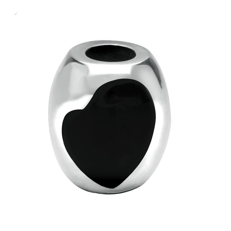 Sterling Silver Whitby Jet Two Stone Large Heart Charm - Silver