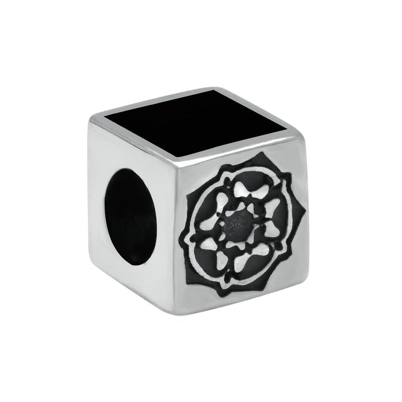 Sterling Silver Whitby Jet Rose Cube Charm - Silver