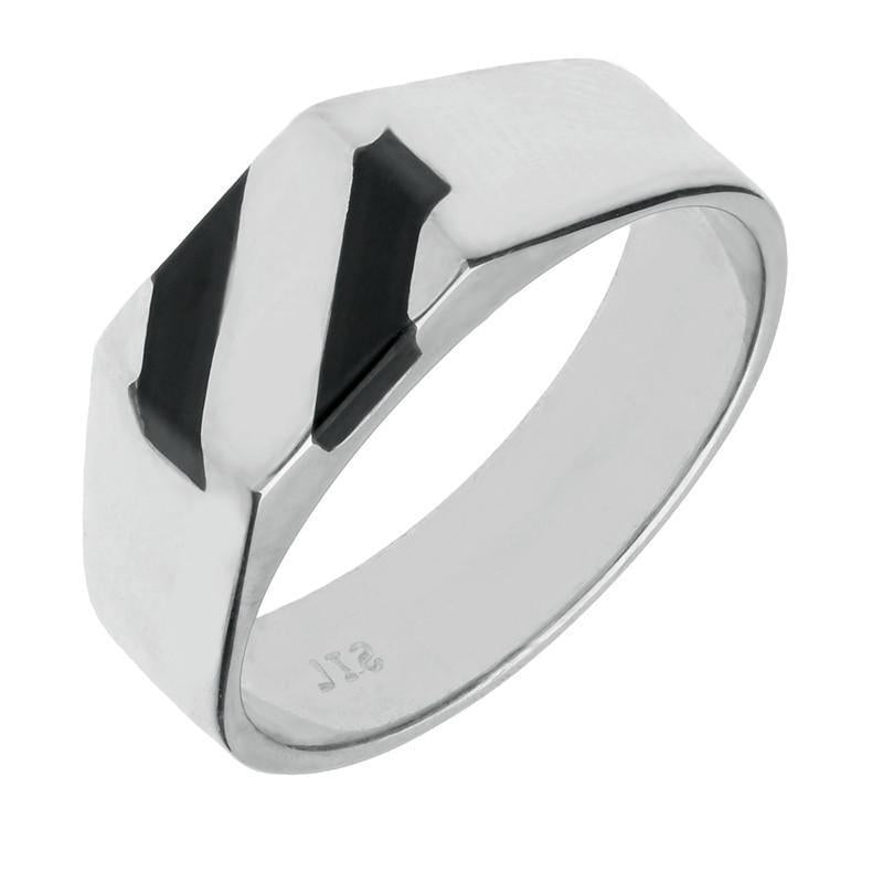 Sterling Silver Whitby Jet Two Stone Slither Signet Ring - Silver