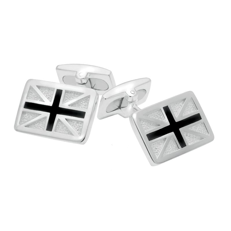 Sterling Silver Whitby Jet Union Jack Cufflinks