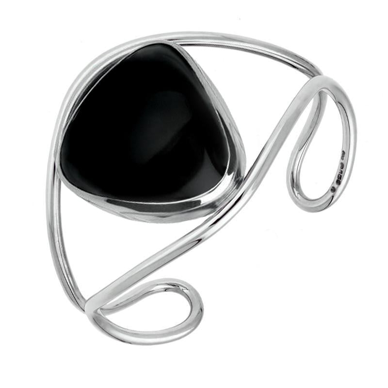 Sterling Silver Whitby Jet Unique Cuff Bangle - Silver
