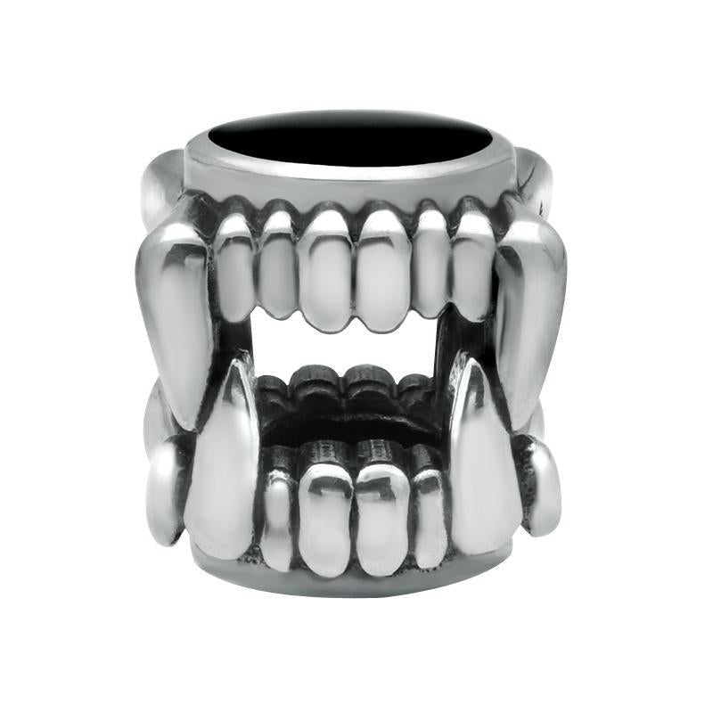 Sterling Silver Whitby Jet Vampire Fangs Charm - Silver