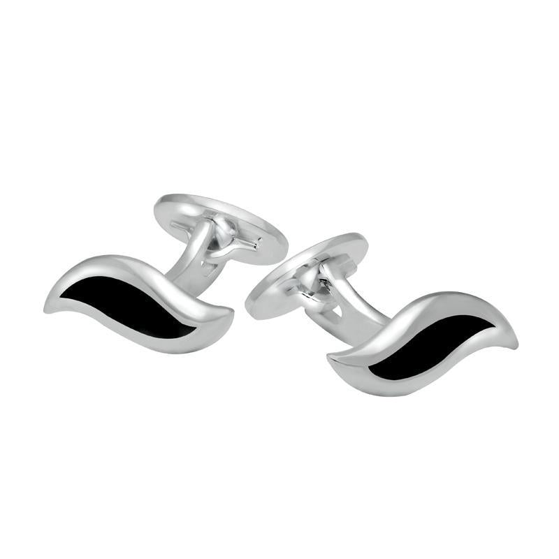 Sterling Silver Whitby Jet Wave Link Cufflinks