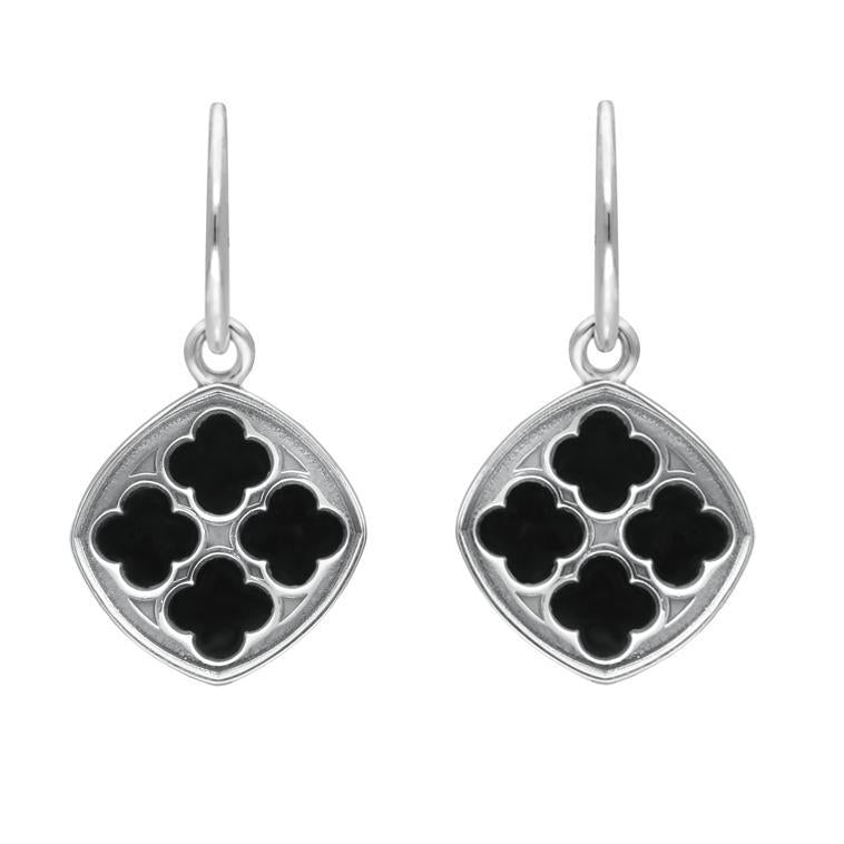 Sterling Silver Whitby Jet Whitby Abbey Window Drop Earrings - Silver