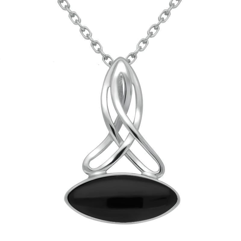 Sterling Silver Whitby Jet Wide Marquise Celtic Necklace - Option1 Value Silver