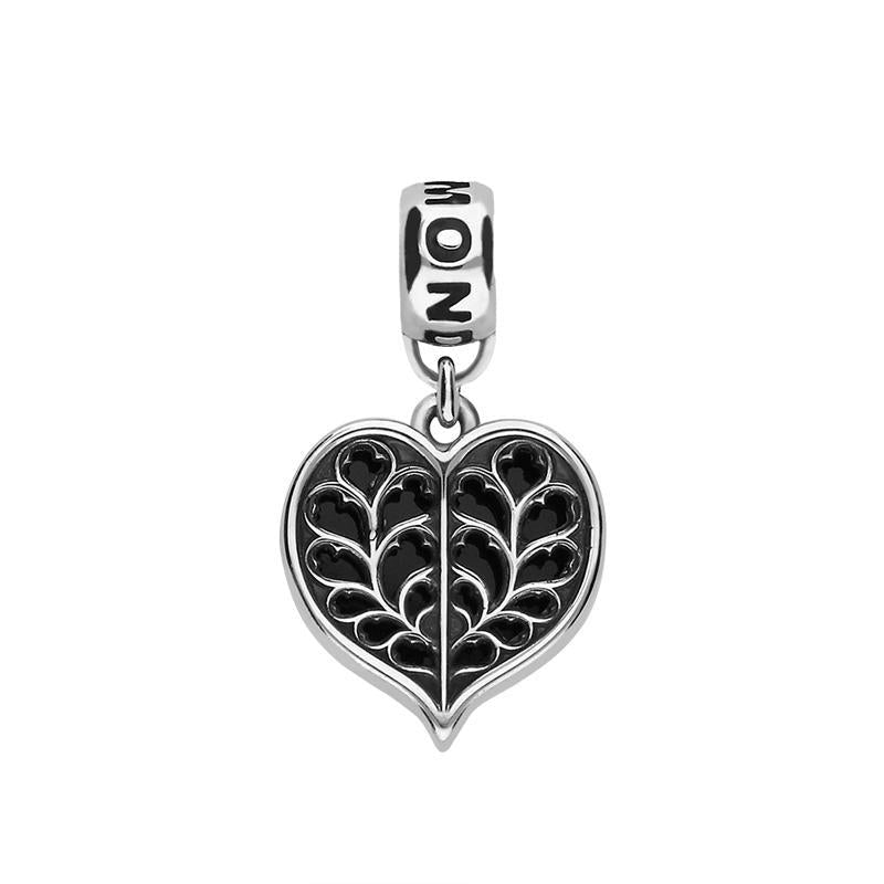 Sterling Silver Whitby Jet York Minster Heart Loop Charm - Silver
