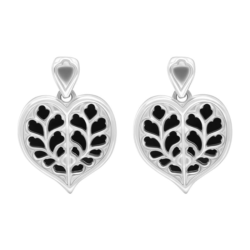 Sterling Silver Whitby Jet York Minster Heart Stud Drop Earrings - Silver