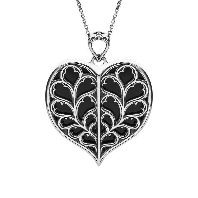 Sterling Silver Whitby Jet York Minster Medium Heart Necklace - Silver