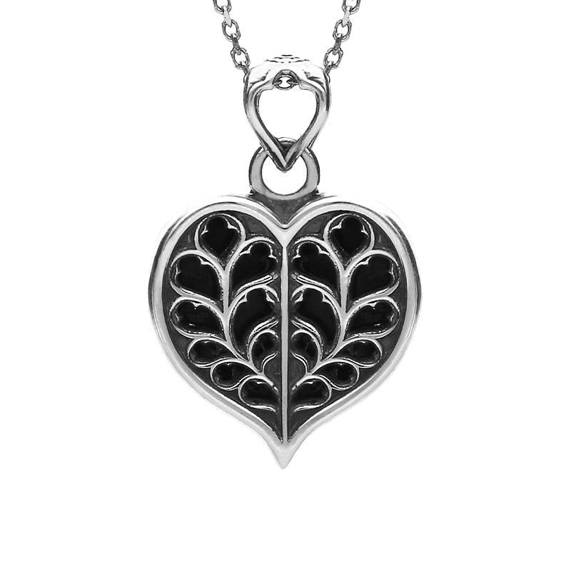 Sterling Silver Whitby Jet York Minster Small Heart Necklace - Silver