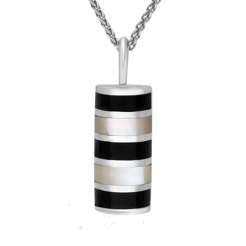 Sterling Silver Whitby Jet and Mother of Pearl Five Stone Half Tube Necklace - Silver