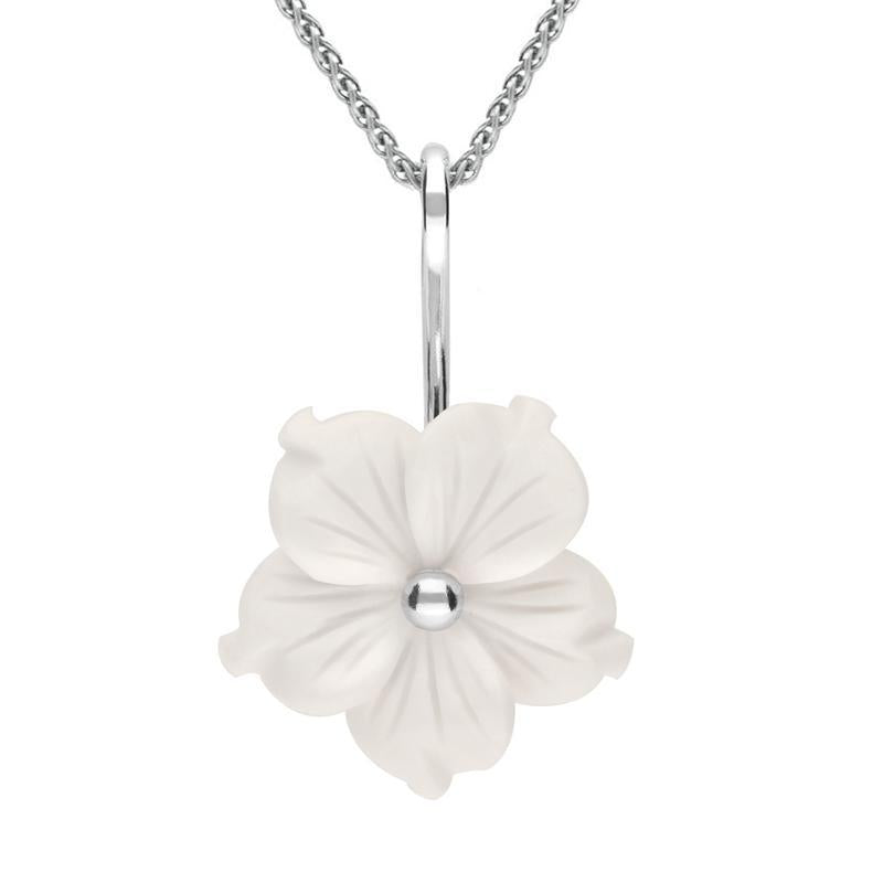 Sterling Silver White Agate Tuberose 20mm Carnation Necklace - Silver