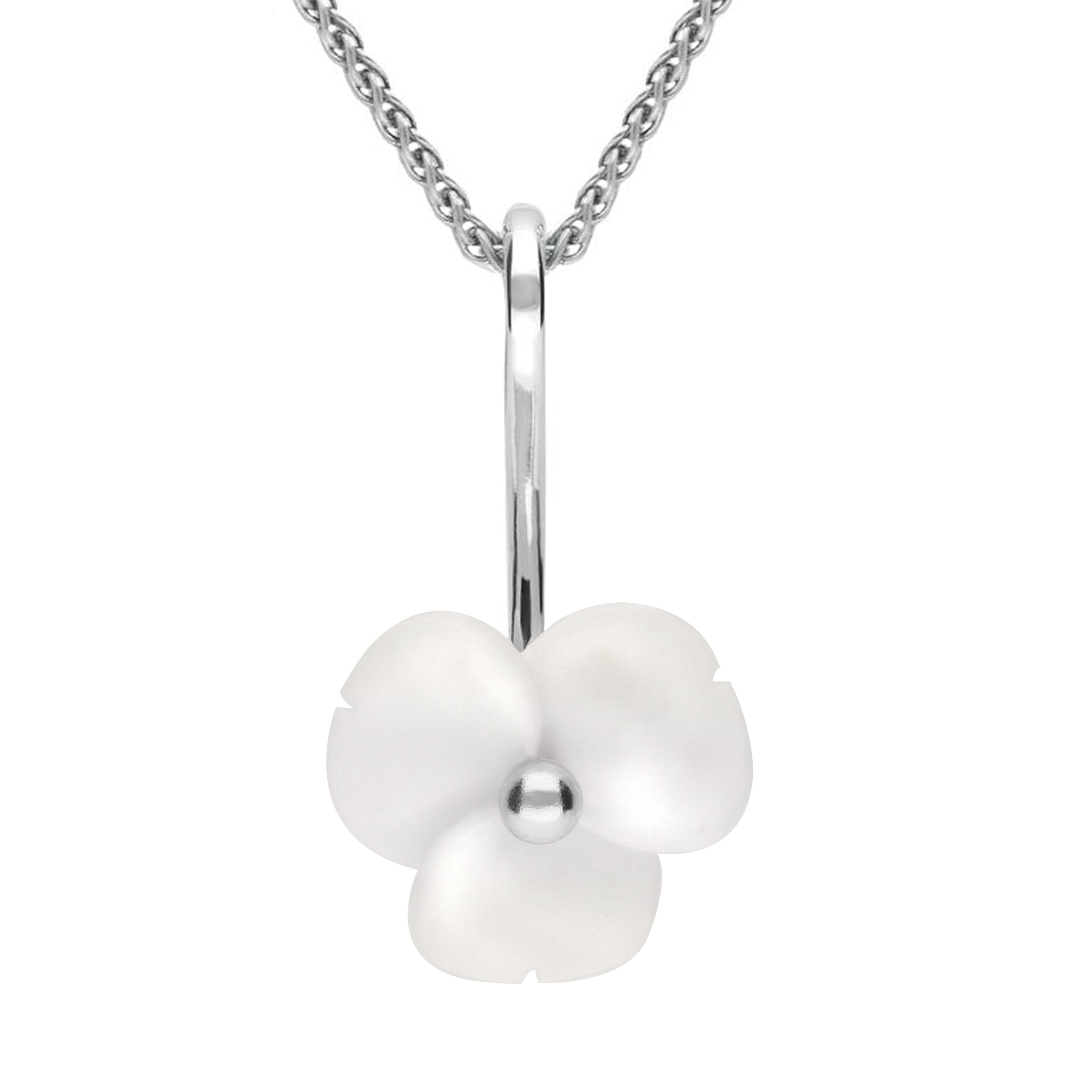 Sterling Silver White Agate Tuberose 15mm Clover Necklace - Silver