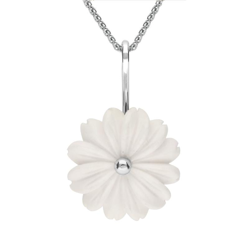 Sterling Silver White Agate Tuberose 20mm Daisy Necklace - Silver