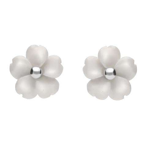 Sterling Silver White Agate Tuberose 8mm Gypsophila Stud Earrings - Silver