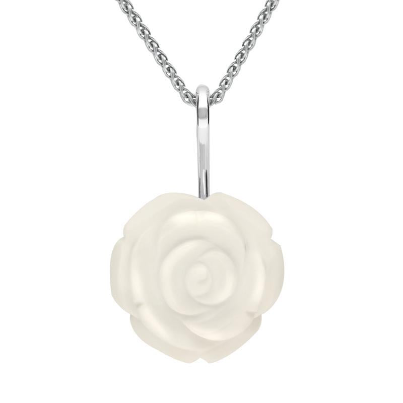 Sterling Silver White Agate Tuberose 20mm Rose Necklace - Silver