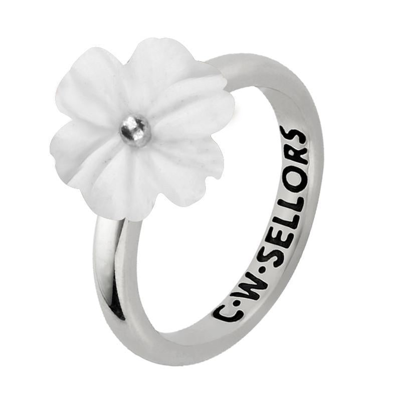 Sterling Silver White Agate Tuberose 12mm Dahlia Ring - Silver