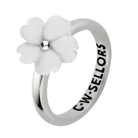 Sterling Silver White Agate Tuberose 10mm Gypsophila Ring - Silver