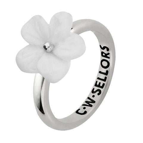 Sterling Silver White Agate Tuberose 12mm Pansy Ring - Option1 Value Silver