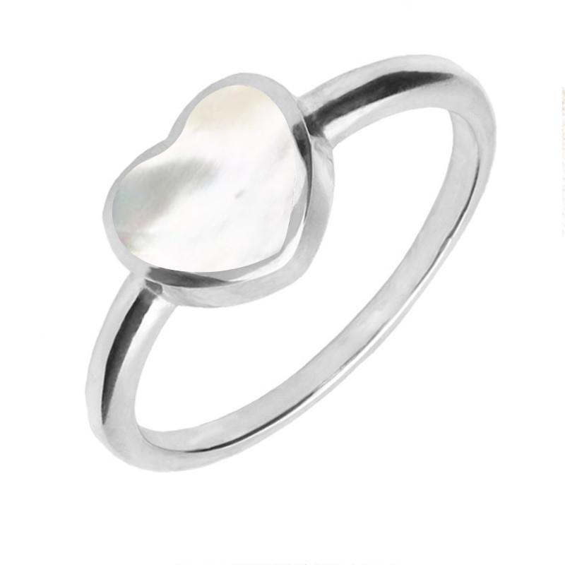 Sterling Silver White Mother of Pearl Single Heart Ring - Option1 Value Silver