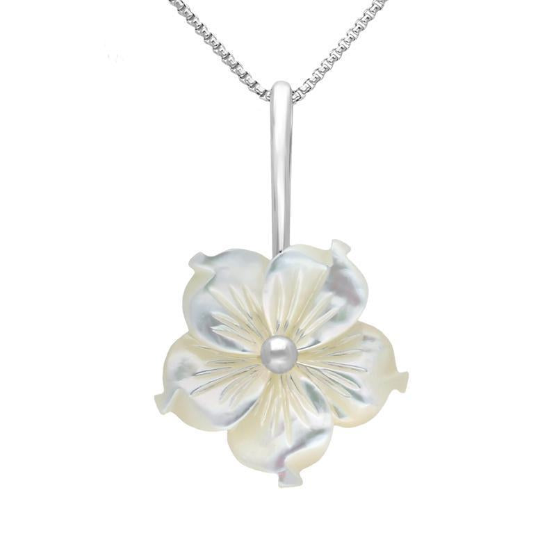 Sterling Silver White Mother of Pearl Tuberose 20mm Carnation Necklace - Silver