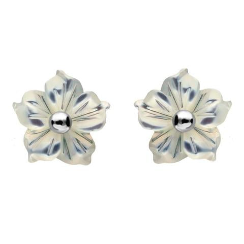 Sterling Silver White Mother of Pearl Tuberose 8mm Carnation Stud Earring - Silver