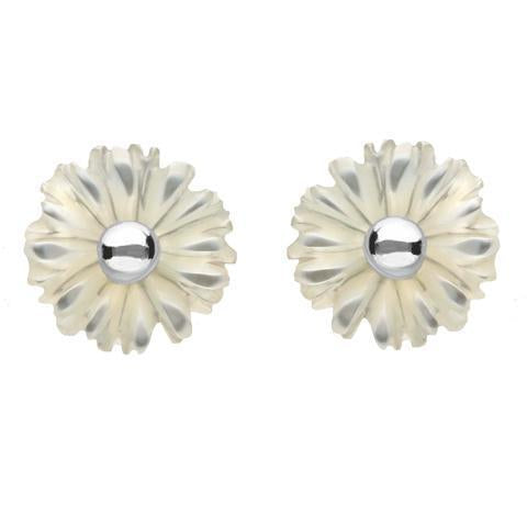 Sterling Silver White Mother of Pearl Tuberose 6mm Daisy Stud Earrings - Silver