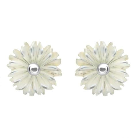 Sterling Silver White Mother of Pearl Tuberose 8mm Daisy Stud Earrings - Silver