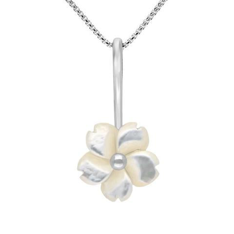 Sterling Silver White Mother of Pearl Tuberose 15mm Gypsophila Necklace - Silver
