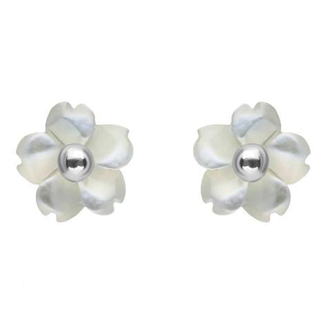 Sterling Silver White Mother of Pearl Tuberose 6mm Gypsophila Stud Earrings - Silver