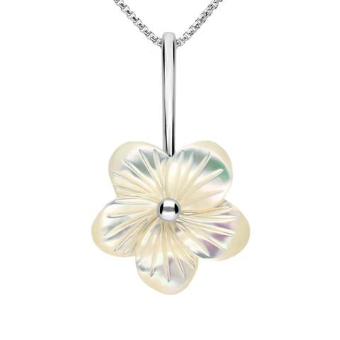 Sterling Silver White Mother of Pearl Tuberose 20mm Pansy Necklace - Silver