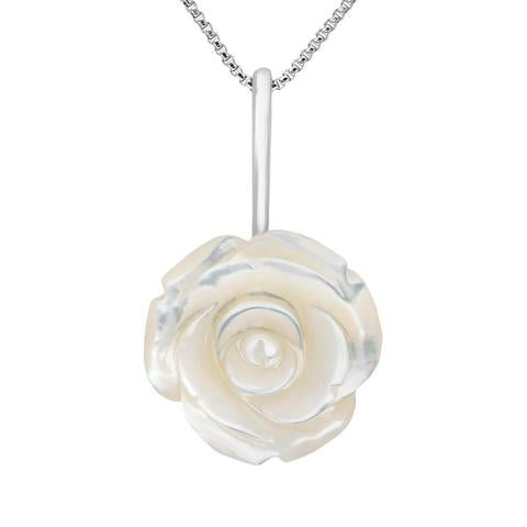 Sterling Silver White Mother of Pearl Tuberose 20mm Rose Necklace - Silver