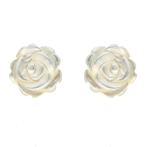 Sterling Silver White Mother of Pearl Tuberose 8mm Rose Stud Earrings - Silver