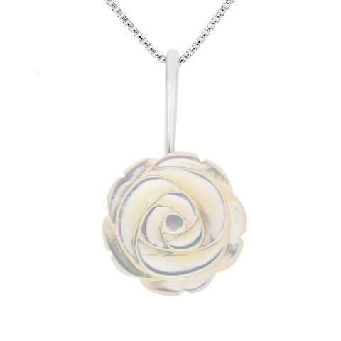 Sterling Silver White Mother of Pearl Tuberose 18mm Rose Necklace - Silver