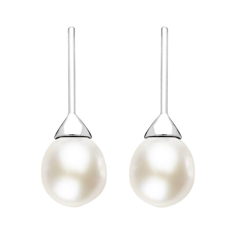 Sterling Silver White Pearl Hook Drop Earrings