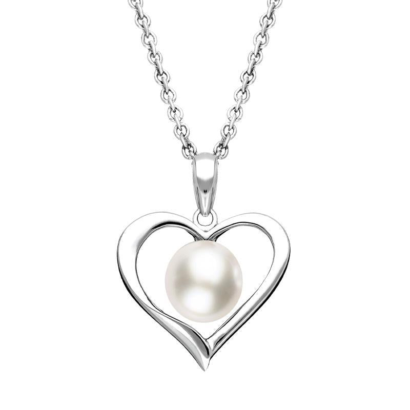 Sterling Silver White Pearl Open Heart Necklace