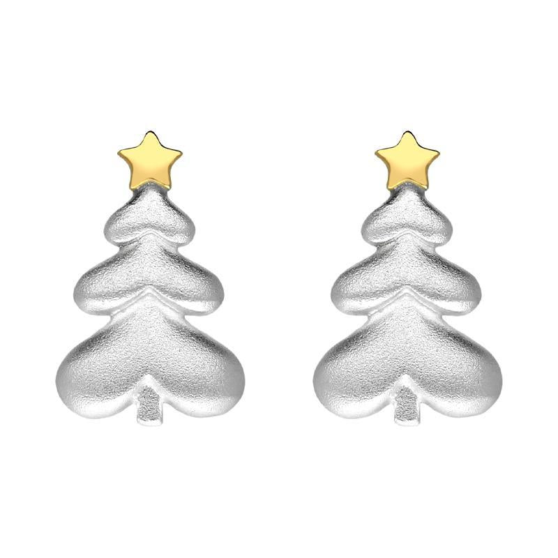 Yellow Gold Plated Sterling SilverChristmas Tree Star Stud Earrings - Option1 Value Yellow Gold