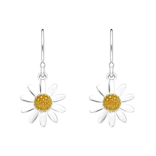 Yellow Gold Plated Sterling Silver Daisy Hook Earrings