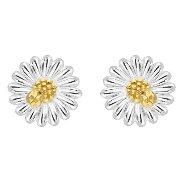 Yellow Gold Plated Sterling Silver Daisy Stud Earrings