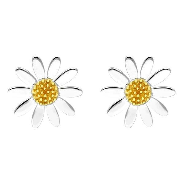 Yellow Gold Plated Sterling Silver Large Daisy Stud Earrings
