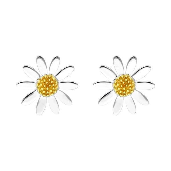 Yellow Gold Plated Sterling Silver Small Daisy Stud Earrings