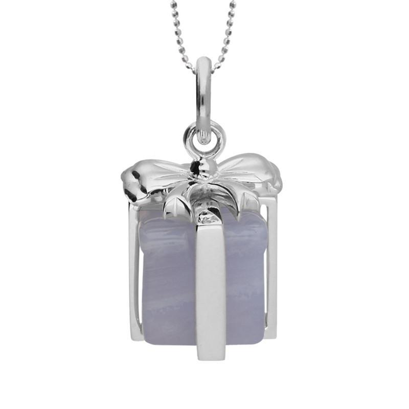 Sterling Silver and Chalcedony Christmas Present Necklace - Option1 Value Silver