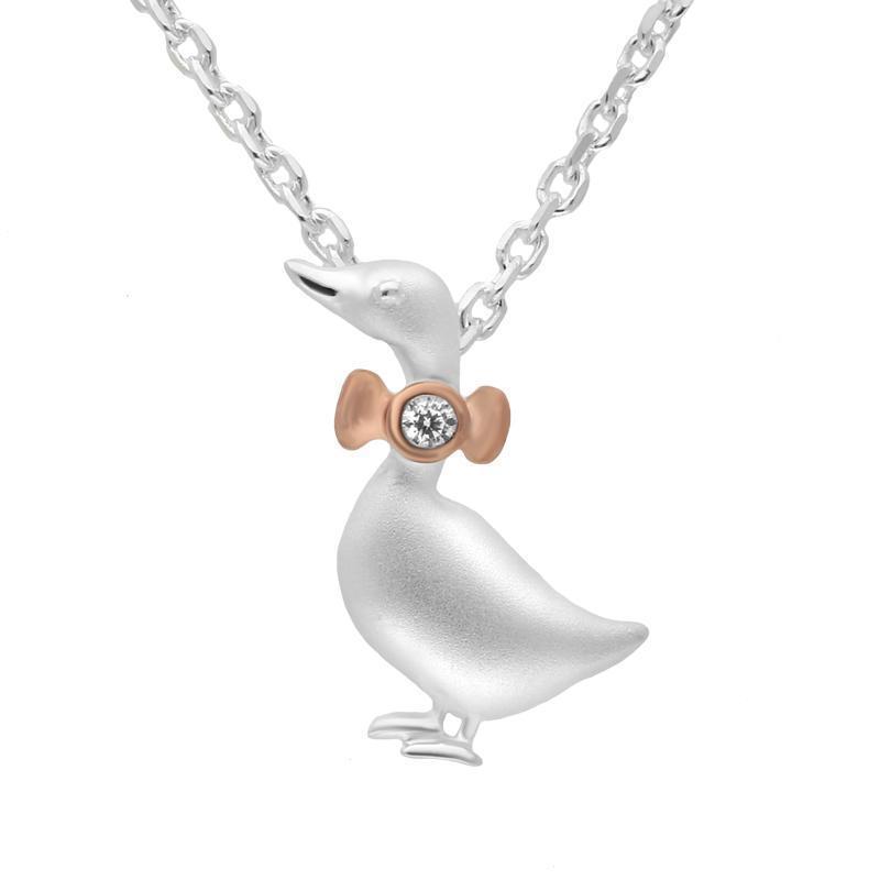Rose Sterling Silver Plated Plated Cubic Zirconia Goose Necklace - Option1 Value Silver