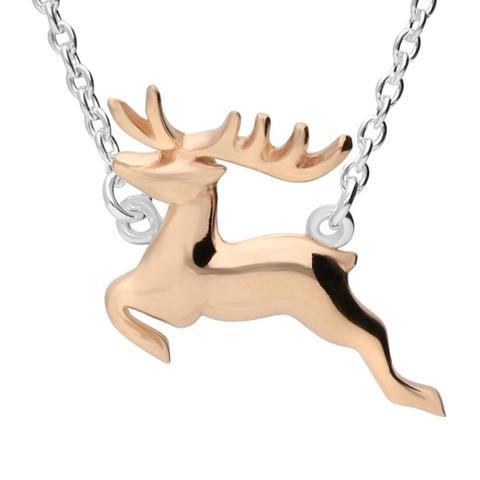 Rose Gold Sterling Silver Plated Reindeer Necklace - Option1 Value Silver