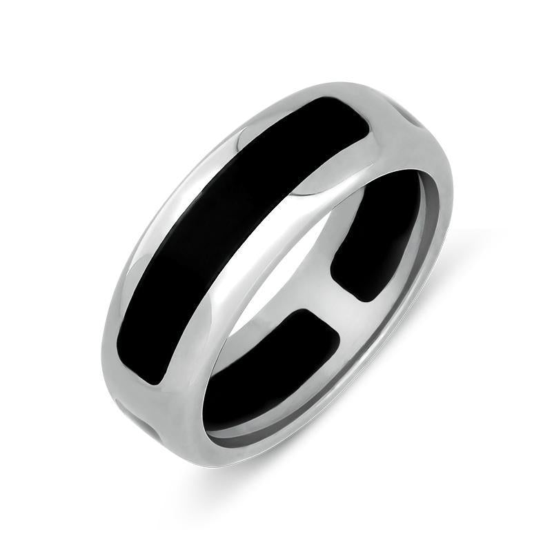 Sterling Silver and Whitby Jet 8mm Wedding Ring - Silver