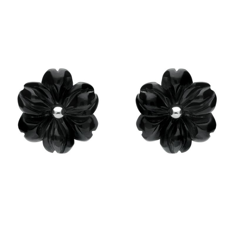 Sterling Silver Whitby Jet Tuberose 12mm Flower Stud Earrings - Silver
